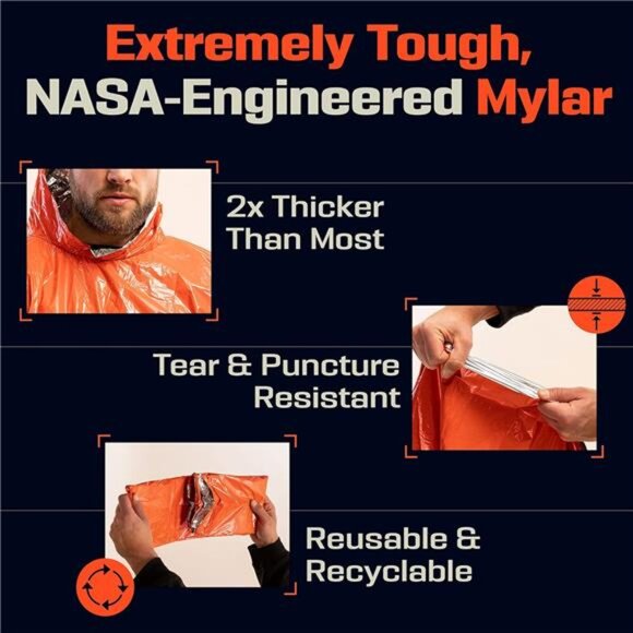 Emergency Poncho and Mylar Blanket Liner - Waterproof, Wind-Resistant Outdoor - Picture 6 of 7